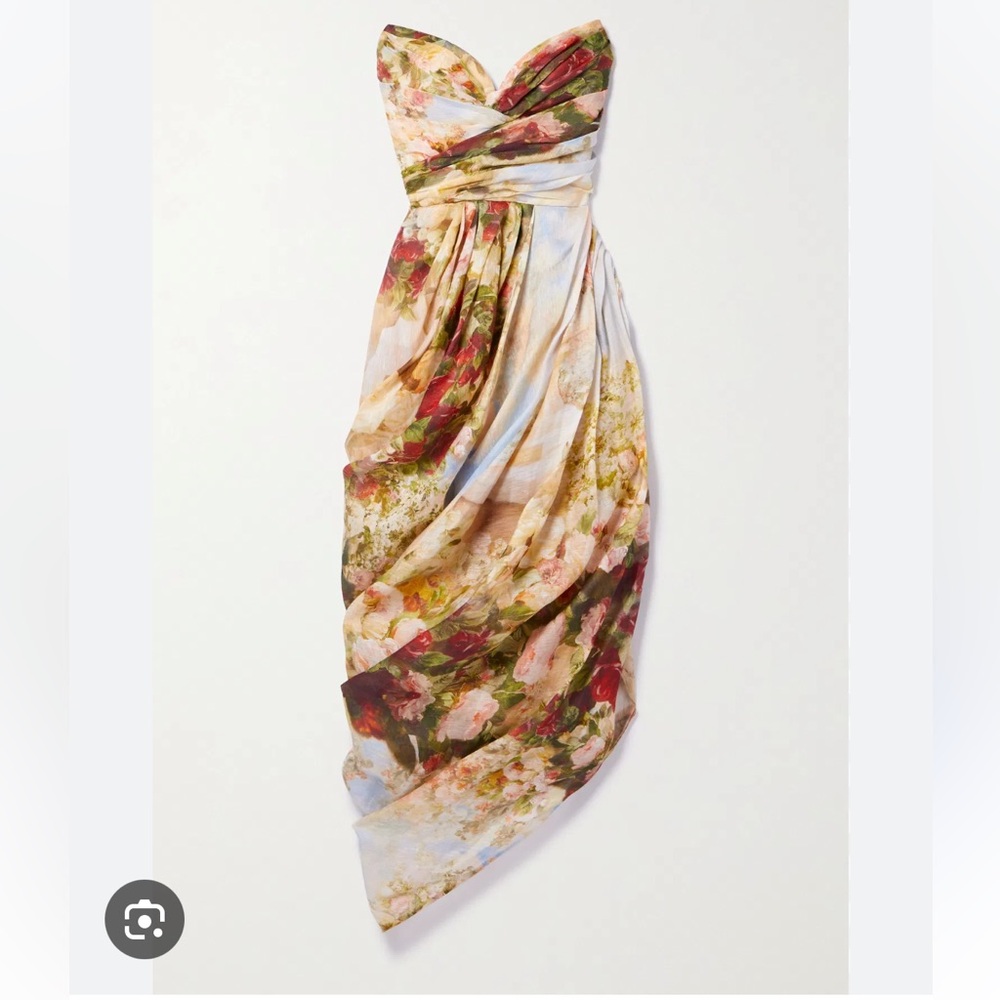 Zimmermann Luminosity Strapless Midi Dress in Rosy Garden - Picture 2 of 9